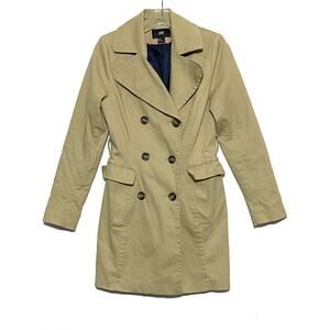 H&M Khaki Trench Coat Womens 6 Double Breasted Classic Timeless Preppy Office